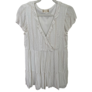 Altar’d State Babydoll White and Gold Thread throughOut Summer Mini Dress Size M